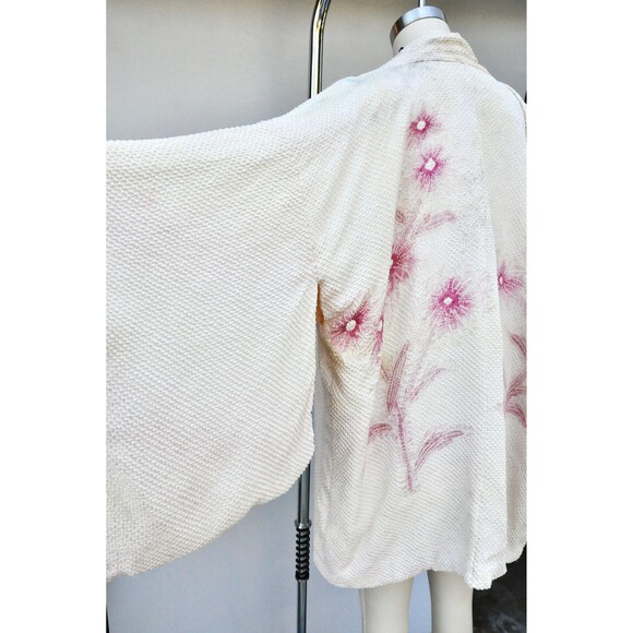 Textured Crinkled Silk Kimono Floral Reversible Haori Robe Duster Bed Jacket - Picture 5 of 9